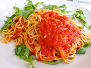 tasty pasta Italian meat sauce pasta on the table