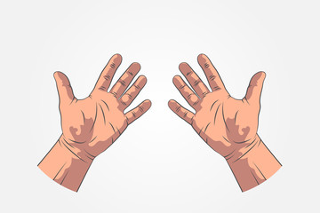 Realistic sketch hands - gestures. Hand-drawn. Icon hand stop. Mock up style.