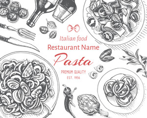 Vector illustration sketch - pasta. Card menu italian resraurant.