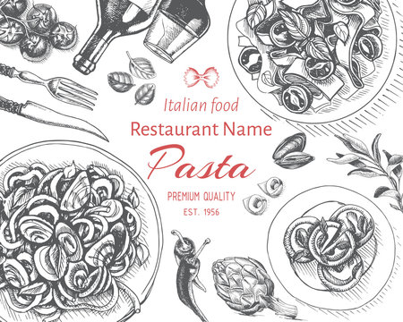 Vector illustration sketch - pasta. Card menu italian resraurant.