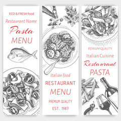 Vector illustration sketch - pasta. Card menu italian restaurant. Banner italan food.