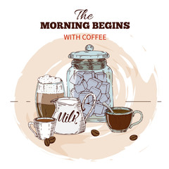 Morning Coffee Hand Drawn Round Design