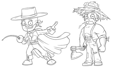 Fototapeta na wymiar Cartoon masked hero strong farmer character vector set