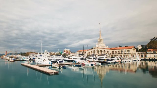 Time-lapse of historical center and Sochi sea port