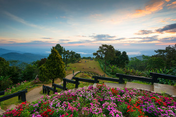 Background blur Huai Nam Dang is a vantage point to see the sunrise.In Thailand.