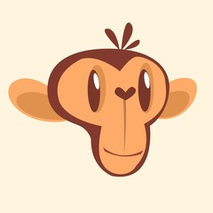 Cartoon monkey head. Flat color icon of chimpanzee character