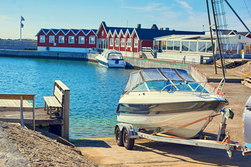 Dive boat on water in sunny weather