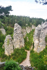prachov rock towers formation, protected natural reserve in Czech republic. View in a sunny summer day