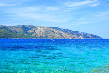 Beautiful blue Adriatic sea and Island Hvar in background, Croatia