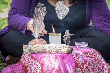 Shaman close up at altar