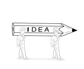 Little people are carrying a pencil idea. Hand drawn cartoon vector illustration for design and infographic.
