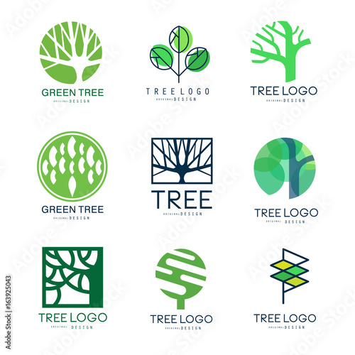 Quot Green Tree Logo Original Design Set Of Vector Illustrations In Green Colors Quot Stockfotos Und Green Tree Logos Vector Graphic 01 Vector Logo Free