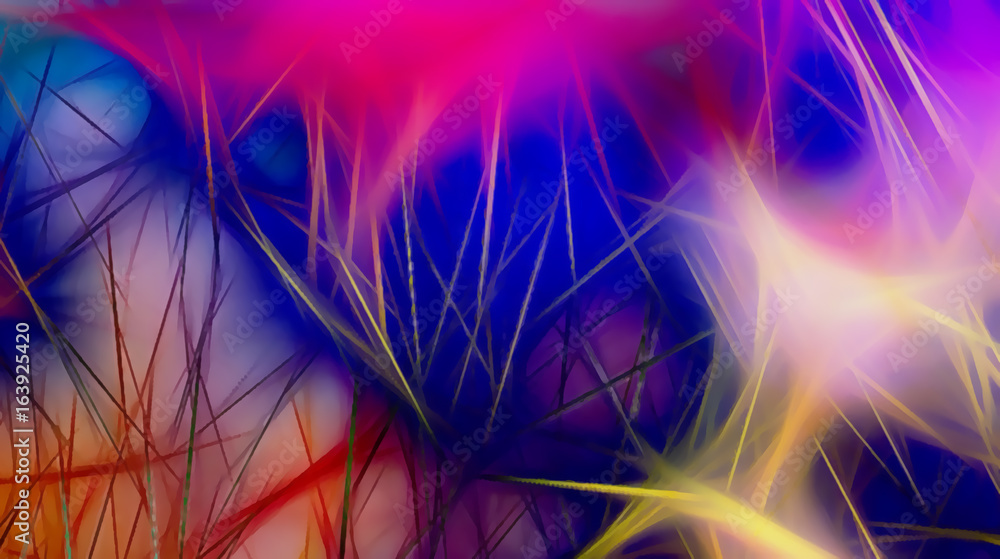 Poster background pattern with fractal needle structures and blurred radiant lights