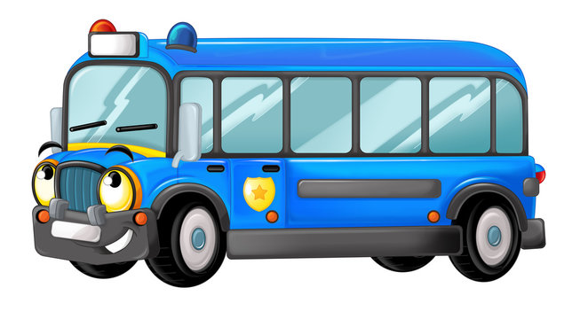 cartoon happy and funny police bus - isolated truck / smiling vehicle 