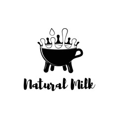 Milk splashes cup badge Vector Illustration isolated on white