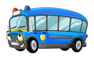 cartoon happy and funny police bus - truck smiling vehicle 