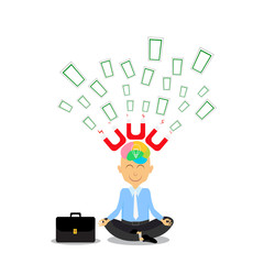 Businessman meditating about money with Silver magnet