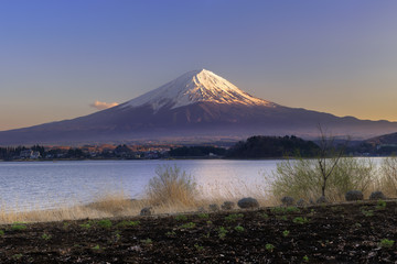 View of Mt. Fuji in autumn at lake Kawaguchiko , Japan. 