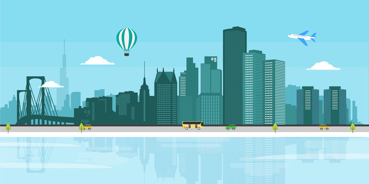 Detroit cityscape flat illustration