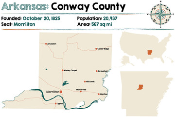 Large and detailed map of Conway County in Arkansas