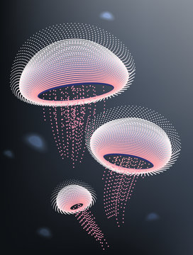 Pink jellyfish swimming in deep ocean