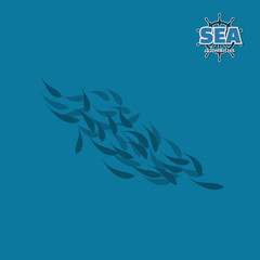 Fototapeta na wymiar School of fish. Pirate game. 3d image of underwater wildlife. Vector illustration