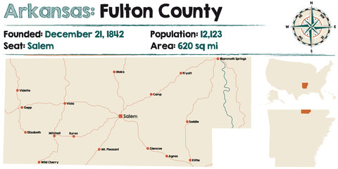 Fototapeta premium Large and detailed map of Fulton County in Arkansas