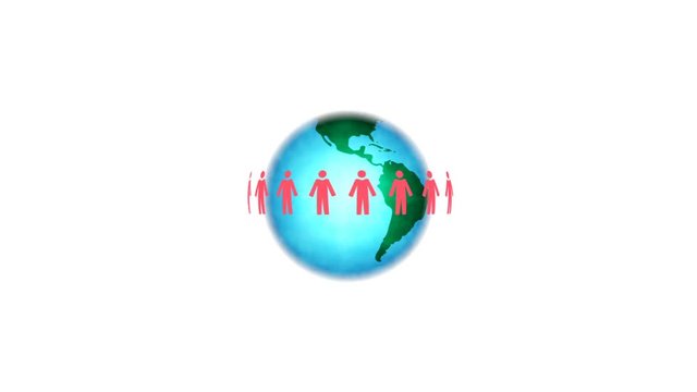 Looped motion video of people circling around globe