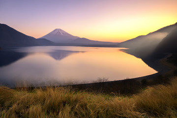 View of Mt. Fuji  at  Motosu lake, Japan. Mt. Fuji is commonly called as Fuji-san, Fujisan, Fuji...