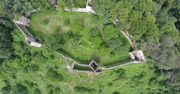 Saschiz fortress Transylvania Romania. Aerial footage