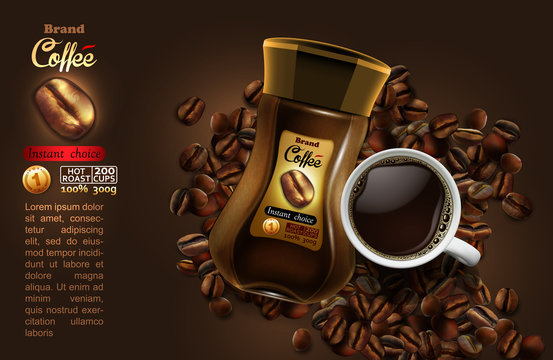 Coffee advertising design, high detailed realistic illustration