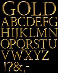 gold beveled 3d alphabet on black