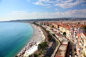 Aerial view of the Beach and Promenade in Nice France