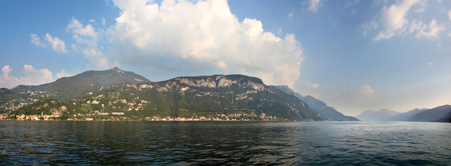 Panoramic view across Lake Como from Varenna Italy