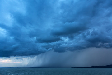 Big powerful storm clouds over tke Lake Balaton of Hungary