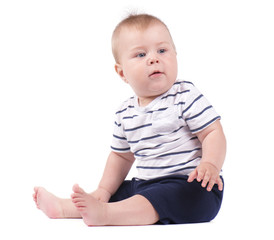 Fototapeta premium Portrait of smiling baby boy isolated on white background