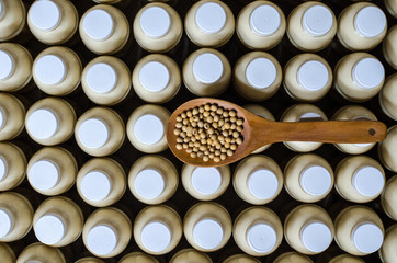 Soybean on a bottle of soybean milk