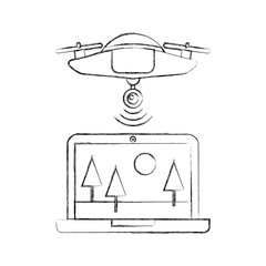 drone flying technology with laptop vector illustration design