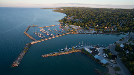 Aerial view of the waterfront in Meaford Ontario, Canada.