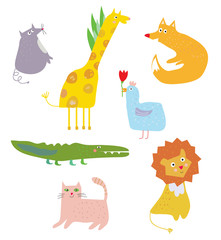 Funny animals cartoon set