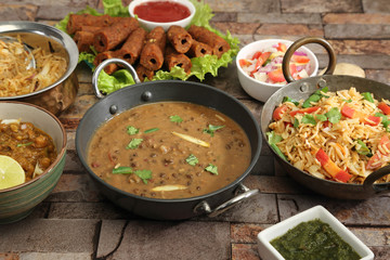 Indian Dal Makhani with Pulav or Vegetable Pulao and Chana Masala