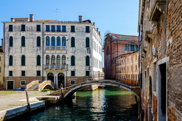 Beautiful view of water street and old buildings in Venice, ITALY