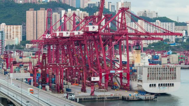 Kwai Tsing, Hong Kong, 10 June 2017 -: Time lapse of Container Terminals at evening
