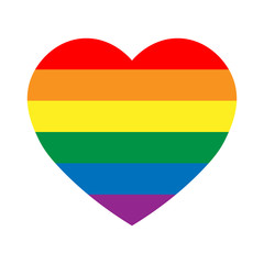 Fototapeta premium LGBT rainbow pride flag in a shape of heart. Lesbian, gay, bisexual, and transgender stylish design element. Simple flat vector illustration.