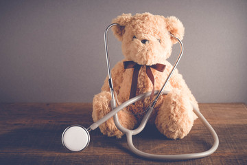 Health Care teddy bear Heart stethoscope with filter effect retro vintage style