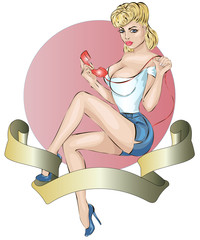 Sexy Pin-up woman answers a phone call. Vector pop art comic retro style illustration - 163943873