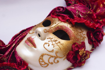 Beautiful Venetian Masks Over White Background