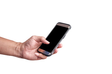 Smartphone in left hand.