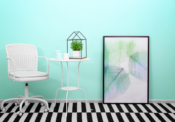 Trendy interior with mint color