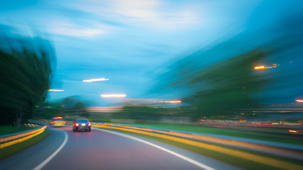Obraz premium Abstract blurred of the car on the road at night time-Transportation concept.